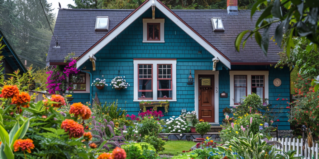 Beautiful small home in North Seattle with a lush garden, symbolizing the benefits of focusing on a specific geographic area for interior design projects.