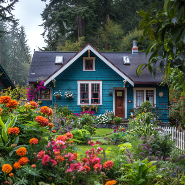 Beautiful small home in North Seattle with a lush garden, symbolizing the benefits of focusing on a specific geographic area for interior design projects