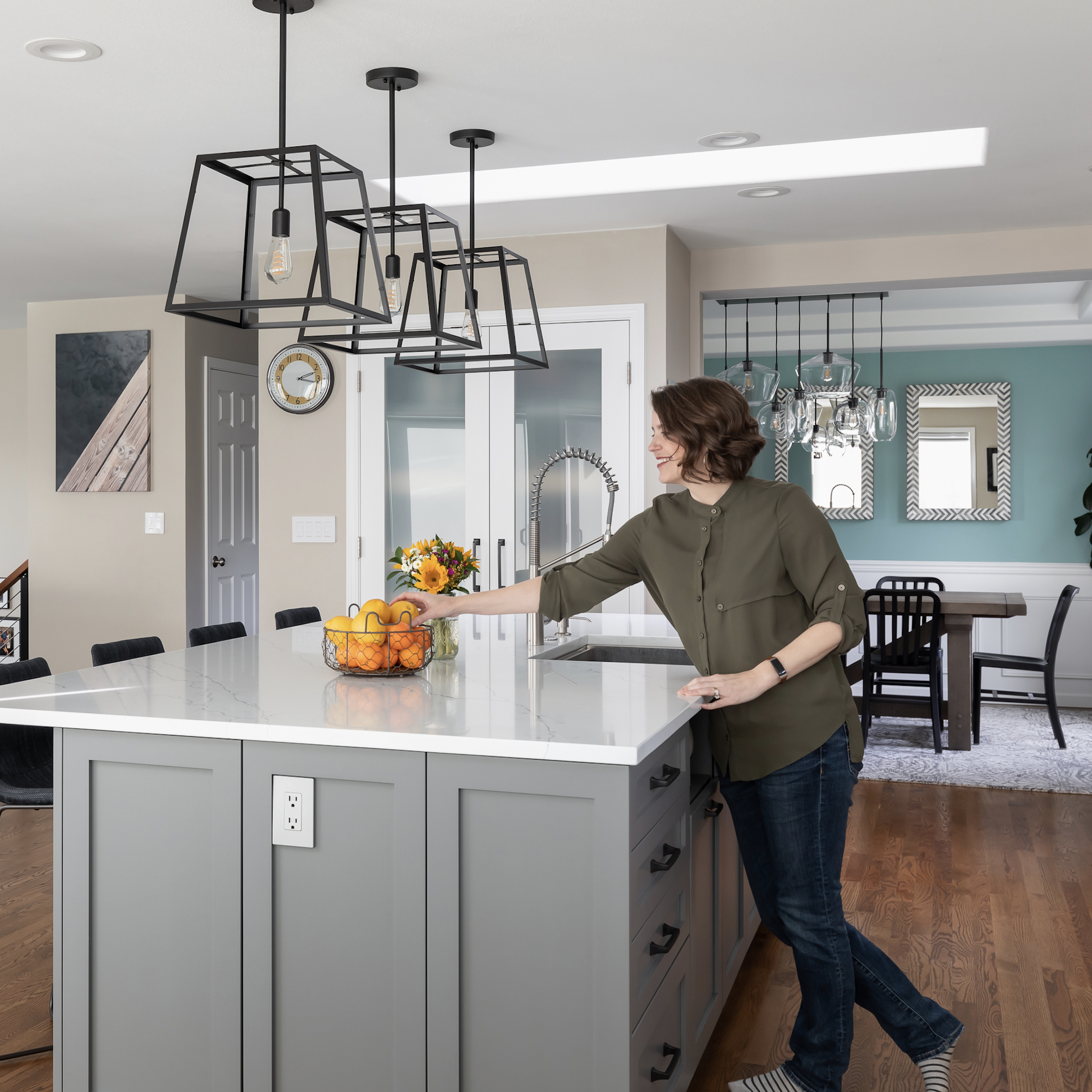 Grey Shaker Cabinets Rebecca West at Kitchen Island