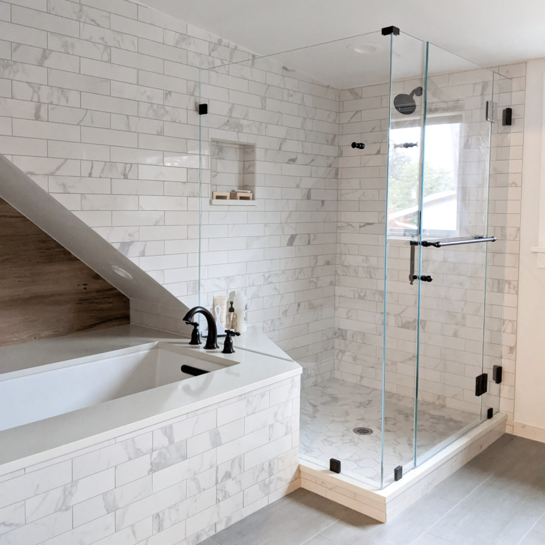 Marble Tile Master Shower and Soaking Tub Seriously Happy Bathroom