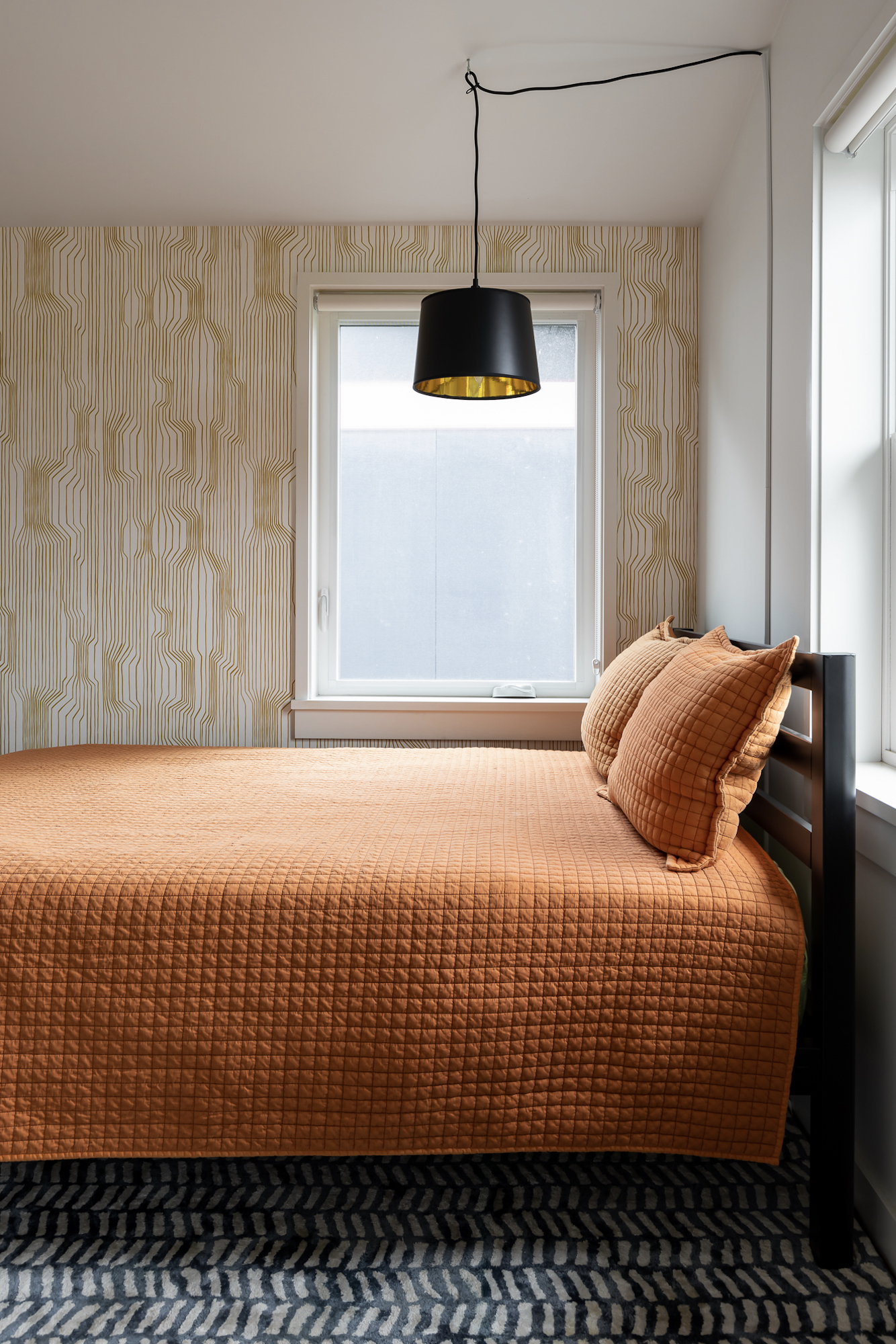 Orange Quilt Wallpapered Seriously Happy Bedroom