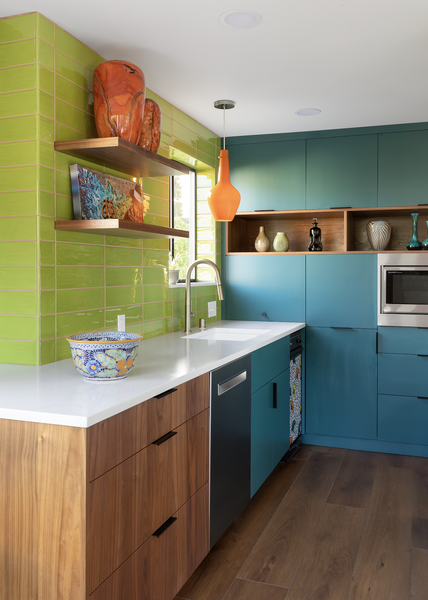 Teal Lime Green Backsplash Seriously Happy Modern Kitchen