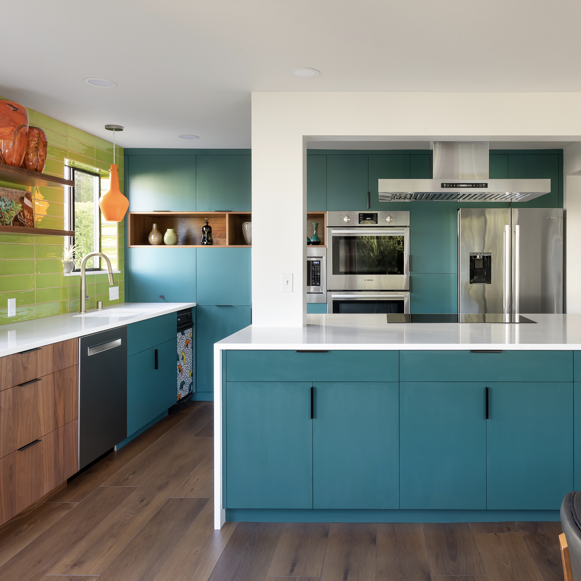 Teal Walnut Lime Green Seriously Happy Modern Kitchen