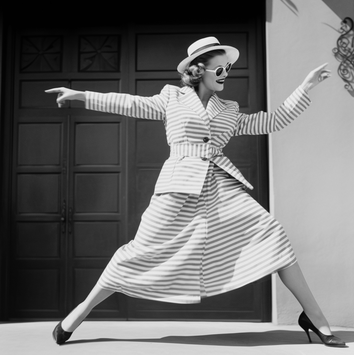 Retro Interior Designer Dancing With Joy Because Her Clients Listing To Her