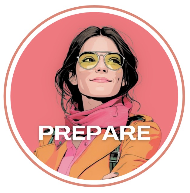 confident brunette woman in pink scarf and orange jacket