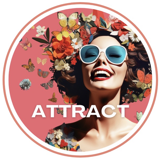 Attract Graphic Attract Graphic woman on pink background with butterflies and flowers in her hair