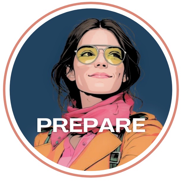 Prepare Graphic Prepare Graphic, woman illustration against blue background